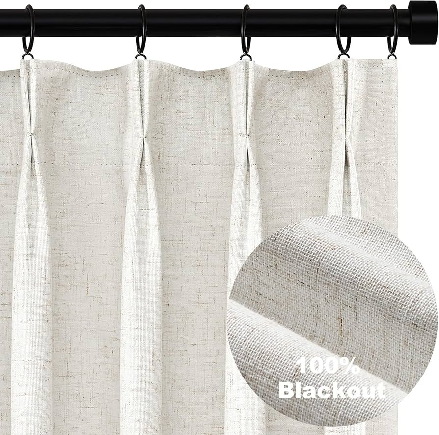 Topfinel Pinch Pleated Curtains 96 Inch Long, 100% Blackout Thermal Insulated Natural Linen Pinch... | Amazon (US)
