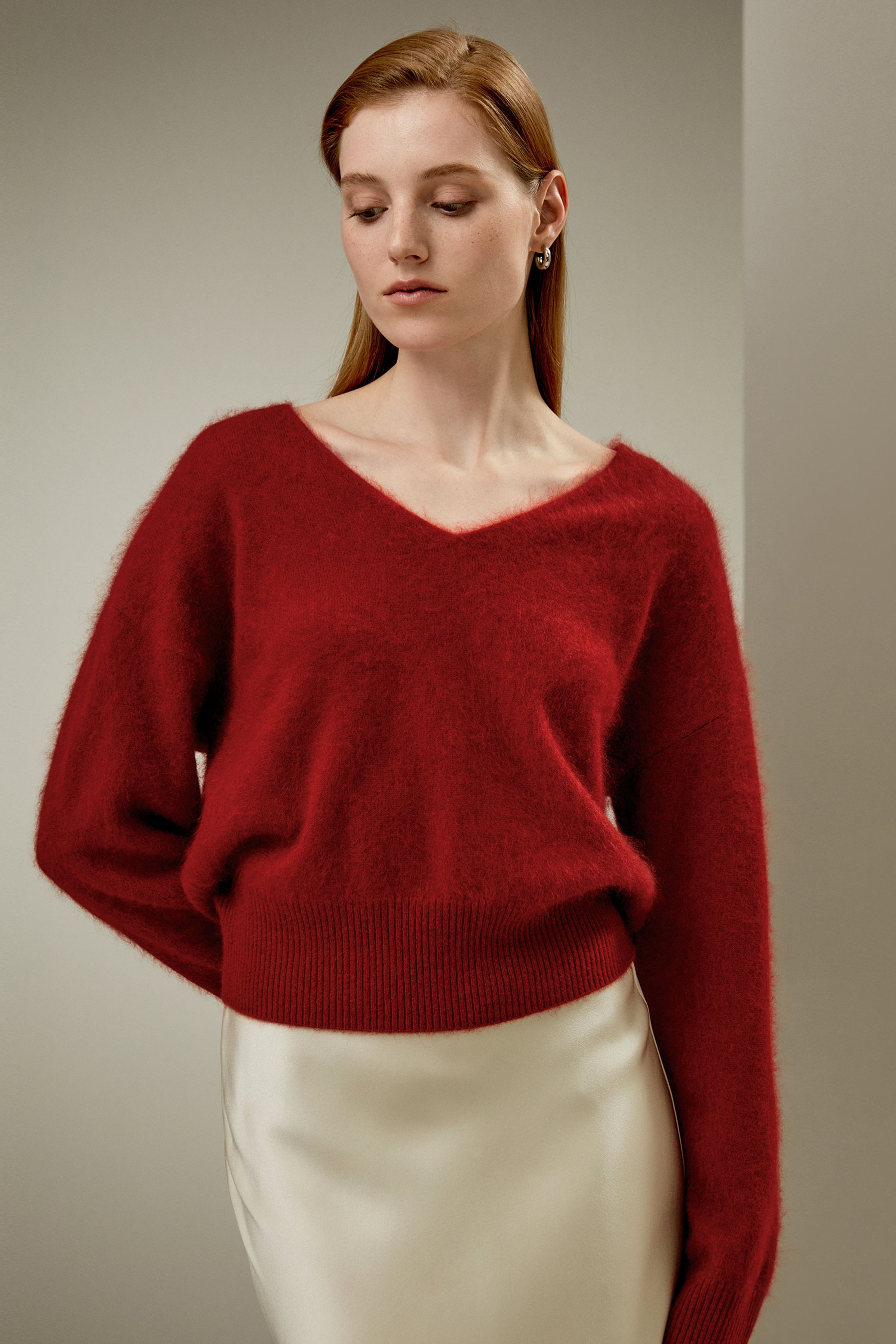 Brushed V-Neck Cashmere Sweater | LILYSILK