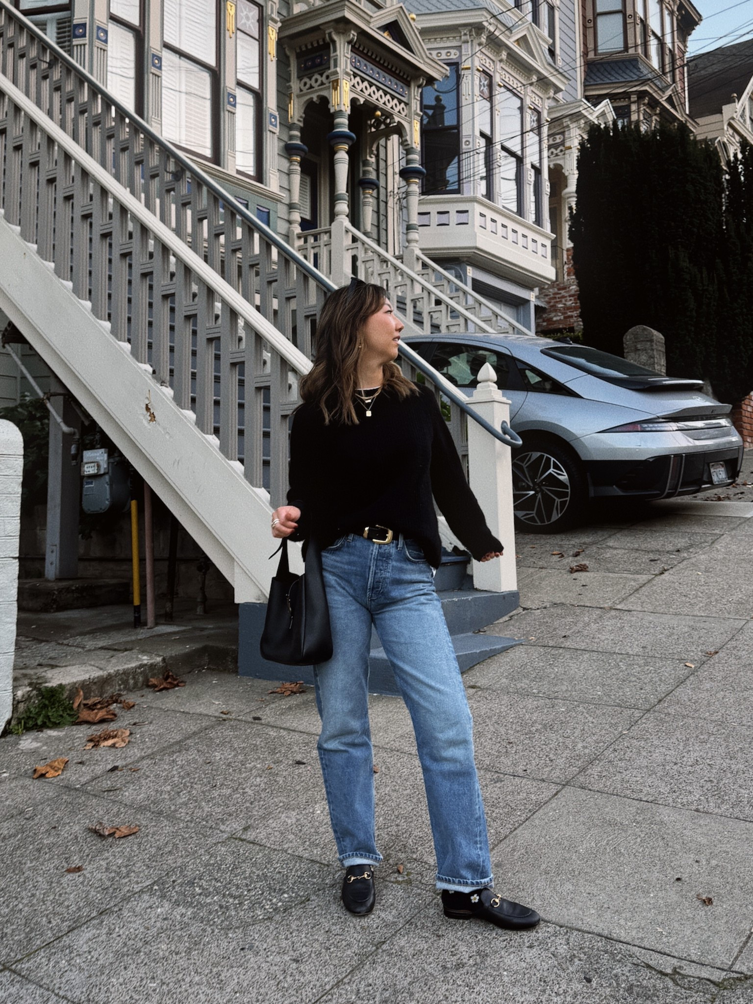 Wearing a size small in the sweater