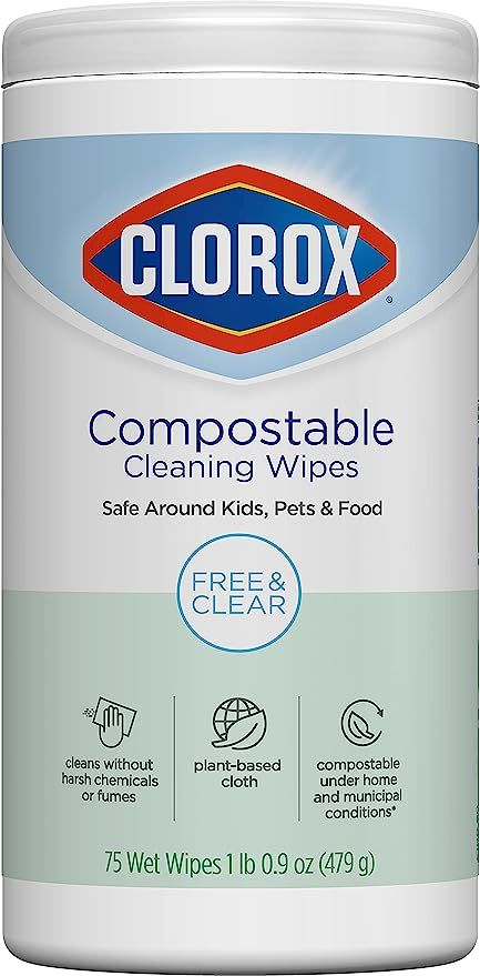 Clorox Compostable Cleaning Wipes, All Purpose Wipes, Free & Clear, 75 Count (Pack of 1) | Amazon (US)