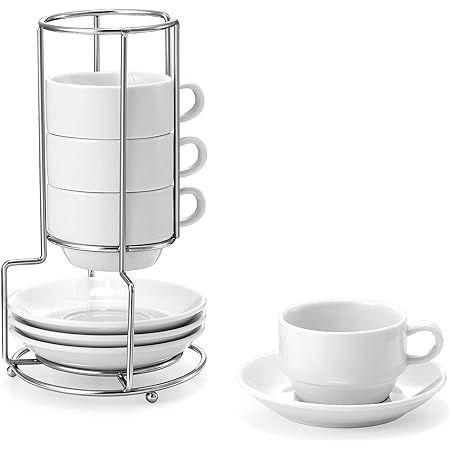 Sweese 404.401 Porcelain Stackable Espresso Cups with Saucers and Metal Stand - 2.5 Ounce - Set of 4 | Amazon (US)