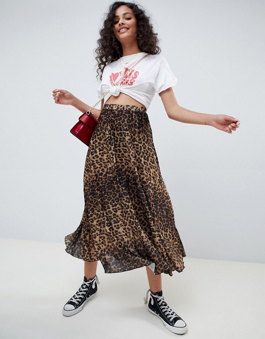 ASOS DESIGN midi pleated skirt in natural leopard print - Multi | ASOS US