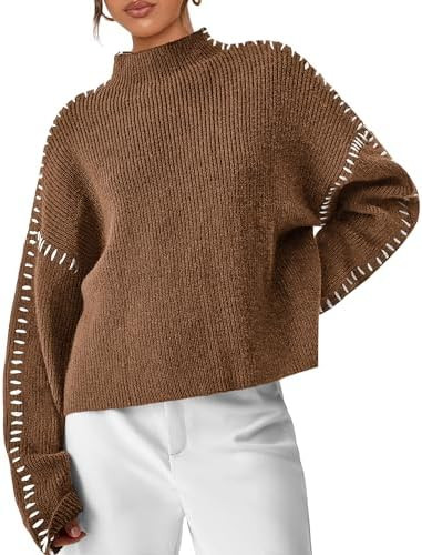 PRETTYGARDEN Womens Chunky Knit Oversized Pullover Sweaters | Mock Neck, Long Sleeve, Cropped Jum... | Amazon (US)