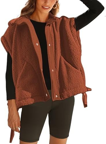 Womens Sherpa Fleece Vest Oversized Sleeveless Jacket Casual Outerwear Gilet with Pockets | Amazon (US)