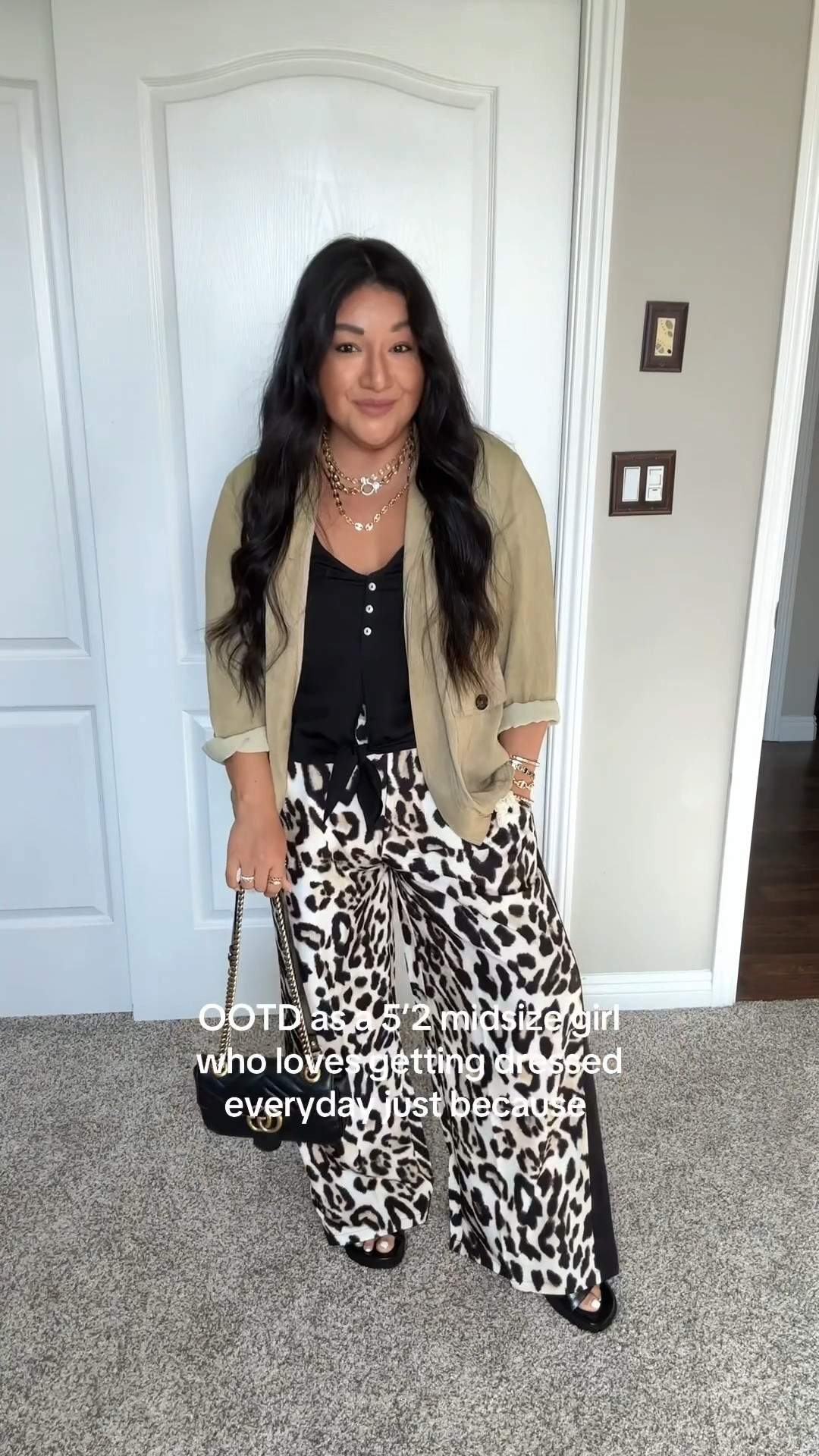Wearing leopard pants in a Large fits relaxed , slightly oversized , stretchy  waist band and I’m 5’2” 

#LTKMidsize #LTKootd