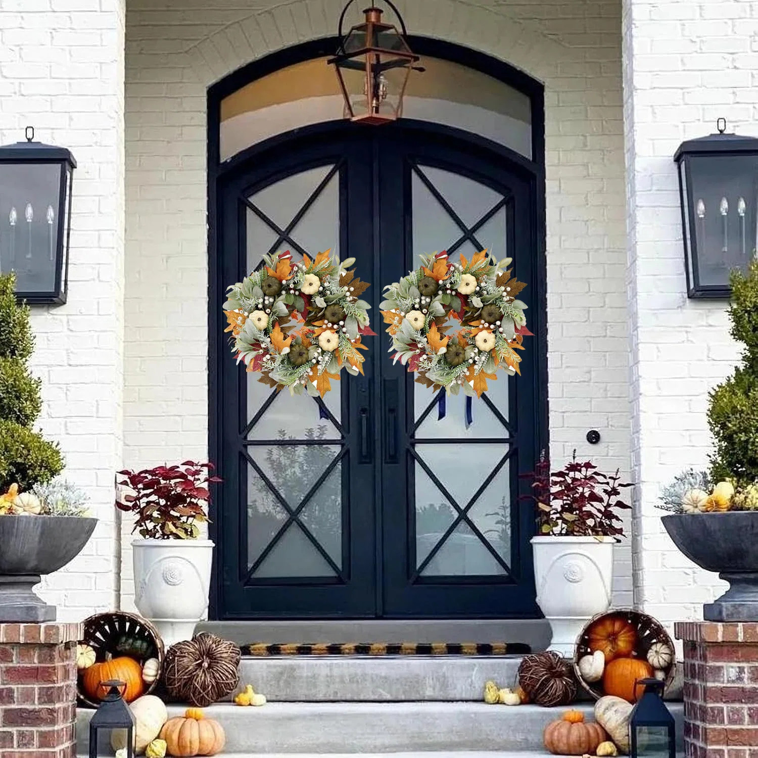 The Holiday Aisle® Fall Pumpkins Wreath for Front Door,18 Inch Farmhouse Autumn Wreath with Mapl... | Wayfair North America