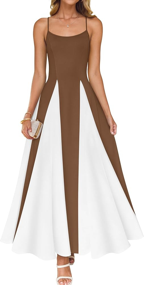 ZESICA Women's Summer Spaghetti Strap Cocktail Maxi Dresses 2025 Backless Wedding Guest Flowy Dre... | Amazon (US)