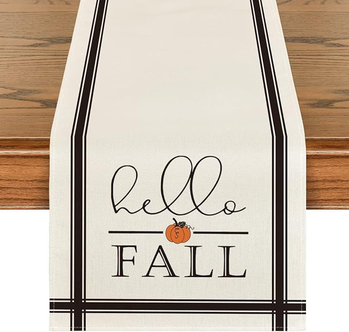 Artoid Mode Hello Fall Pumpkin Table Runner, Seasonal Harvest Vintage Thanksgiving Kitchen Dining... | Amazon (US)