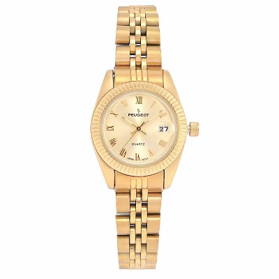 Peugeot Women's Gold-Tone 25mm Fluted Bezel Steel Bracelet Watch with Gold Dial | Target