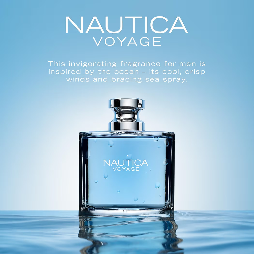 Nautica Voyage Eau De Toilette, Cologne and Fragrance For Men, Fresh, Romantic, Fruity Scent Woody, Aquatic Notes of Apple, Water Lotus, Cedarwood, and Musk Ideal Day Wear, Long Lasting 3.3Fl oz | Amazon (US)
