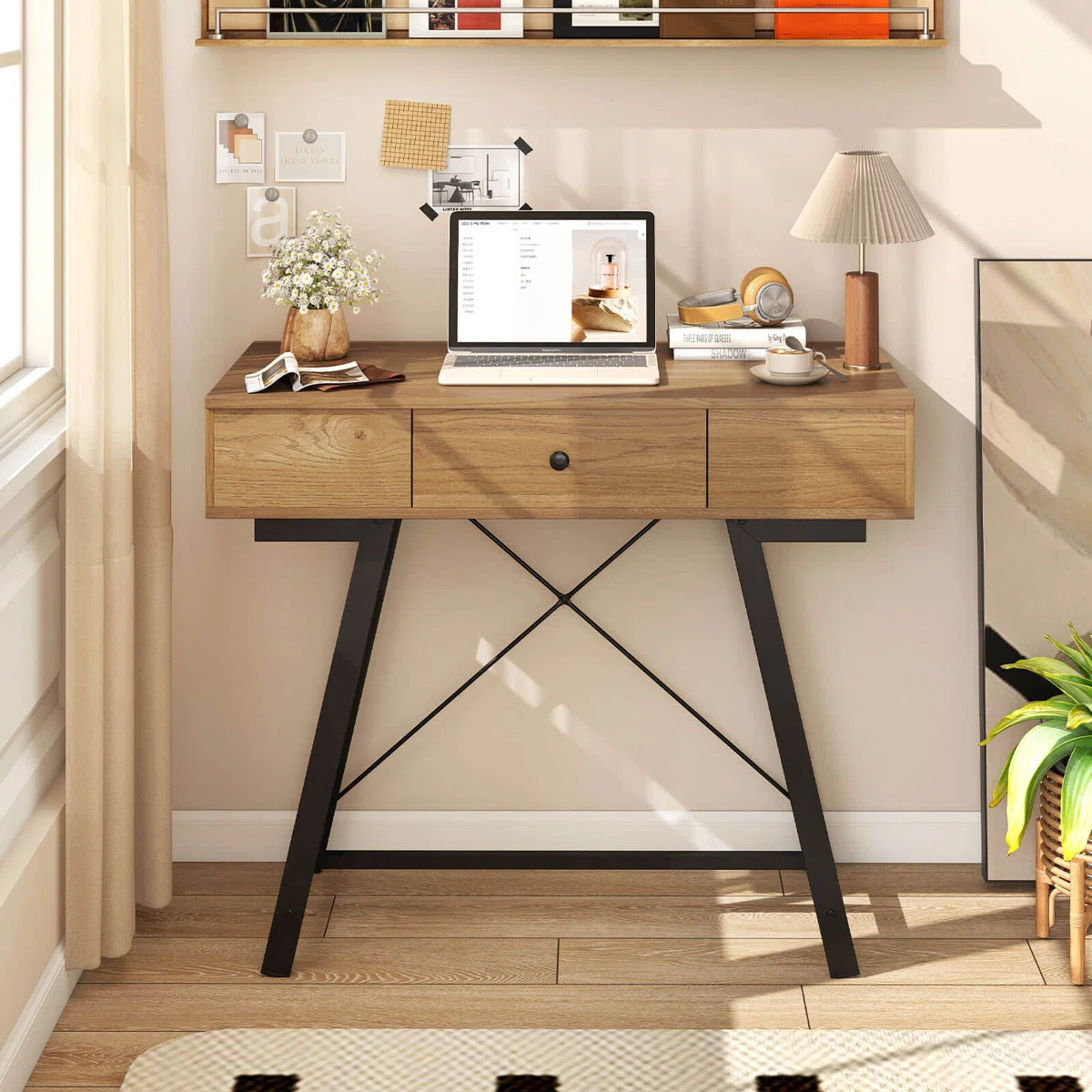 Vanity Desk with Flip Top Mirror Makeup Dressing Table with Power Outlets Drawer | Wayfair North America