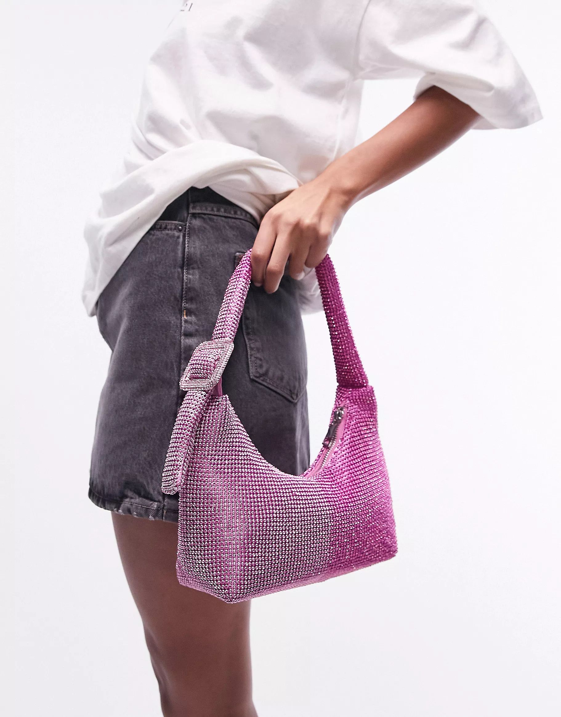 Topshop Fran two tone diamante shoulder bag in pink | ASOS (Global)