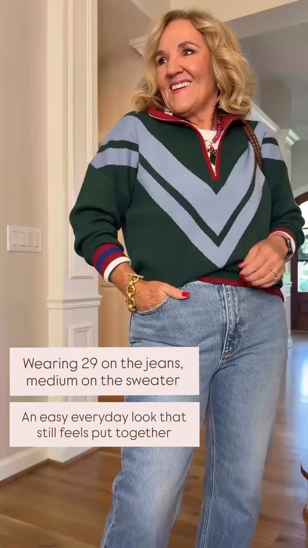 This quarter-zip sweater is such a fun way to add color to your everyday wardrobe! Paired with light wash straight-leg jeans for an easy, polished look you'll wear on repeat. Wearing a medium in the sweater and size 29 in the jeans.

💡 LTK MADE EASY
❤️ Heart = Support my posts!
🔖 Save = Get sale & restock alerts
📋 Lists = Keep favorites organized
📲 Share = Send lists and products to a friend. Hello, Christmas List!
💬 Comment = Ask me anything about what I'm wearing.:-)

#LTKdayinmylife #LTKOver40 #LTKootd