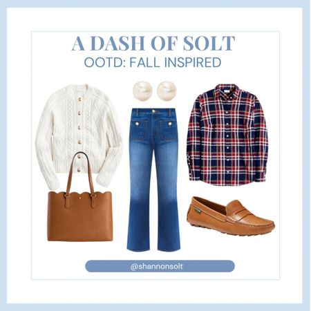 A favorite preppy fall outfit of the day! 

Kick crop denim jeans, flare jeans, cardigan, chunky knit sweater, plaid shirt, loafers, pearls, tote bag 

#falloutfit #fallstyle #fallootd #plaid #plaidtop #denimjeans #denim #flarejean #cardigan #whitecardigan #loft #jcrew #jcrewfactory #madewell #loafers #totebag #preppyoutfit #preppy 

#LTKSeasonal #LTKstyletip #LTKxMadewell
