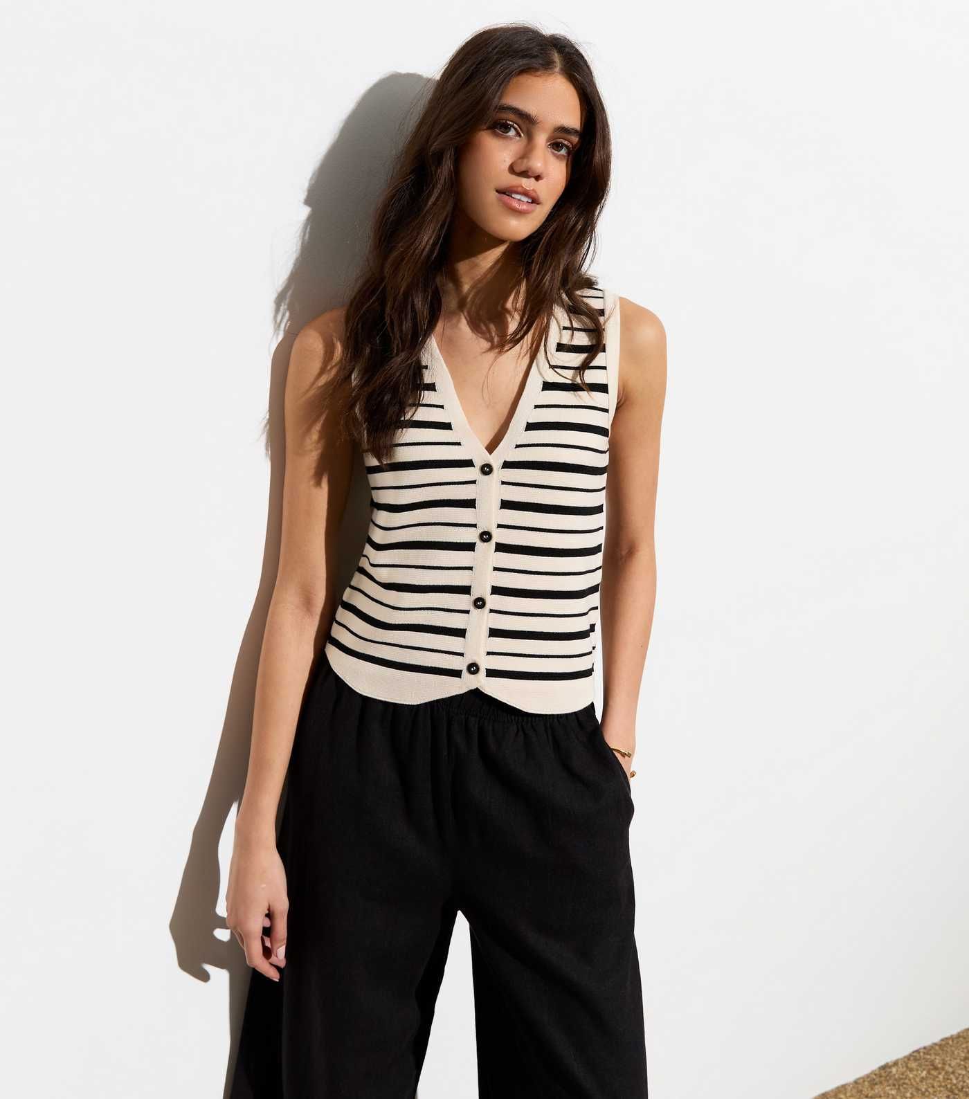 Off White Stripe Button Front Vest
						
						Add to Saved Items
						Remove from Saved Items | New Look (UK)