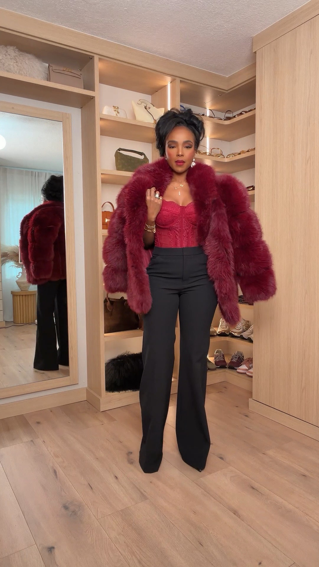 Burgundy is having a MOMENT! 🍷✨

This rich burgundy faux fur coat is the ultimate statement piece for fall and winter! Paired with a feminine lace corset top and tailored black wide-leg trousers, this look is giving luxury, sophistication, and effortless glam. Perfect for date night, holiday parties, winter dinners, or a chic night out!

Everything is linked below! 🛍️

Wearing size small | 5'4" | 140 lbs

Download the FREE LTK app & follow me (@kirasfashionfinds) to shop the look!

burgundy faux fur coat, fall winter outfits, luxury winter fashion, holiday party outfits, burgundy outfit ideas, statement coats for women, chic date night outfits, black wide leg trousers, lace corset top, elegant winter outfits, winter going out outfits, classy holiday fashion