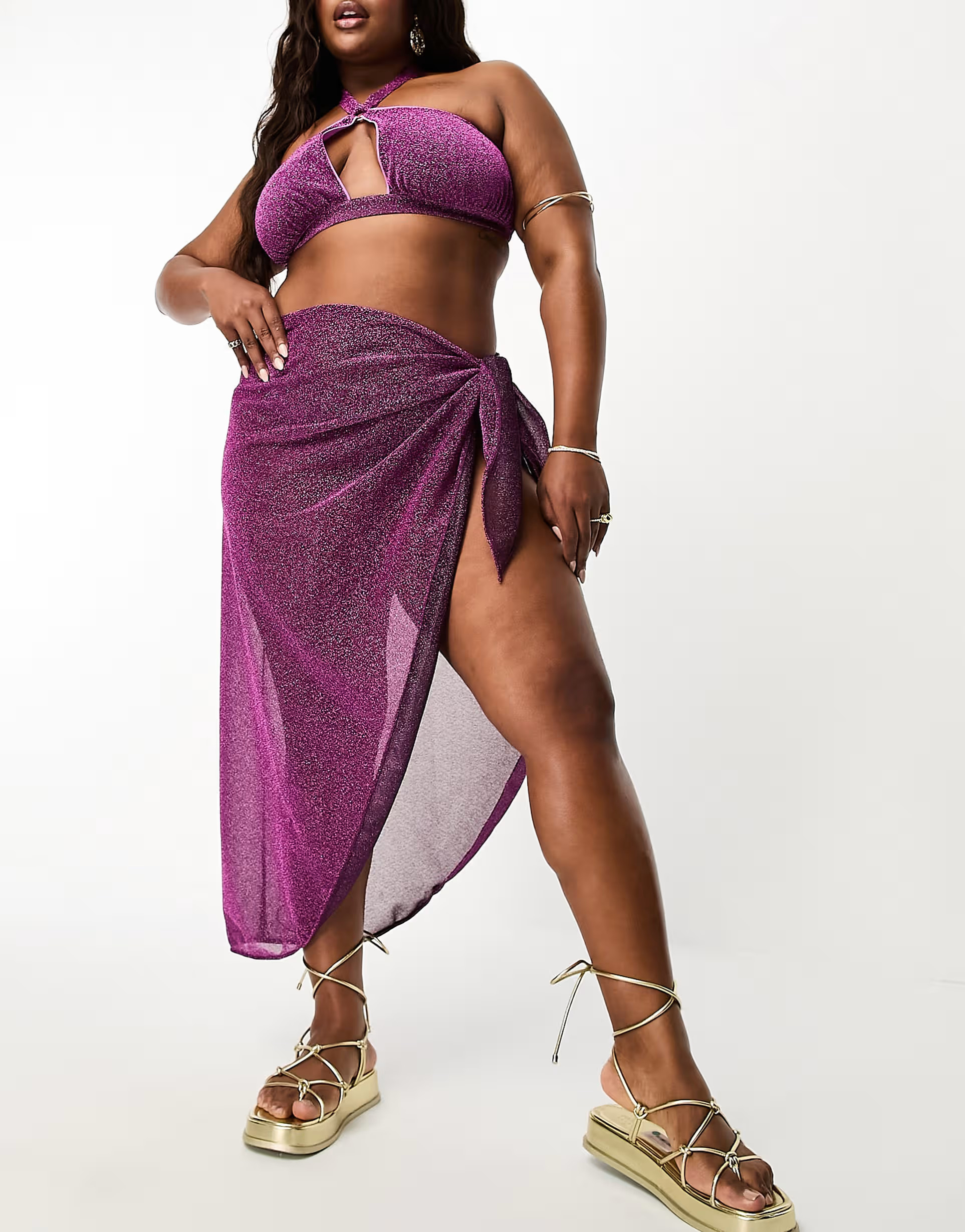 ASOS DESIGN Curve glitter maxi beach sarong in pink | ASOS (Global)