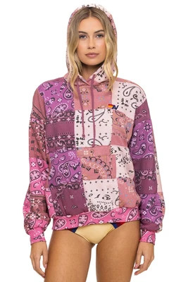 BANDANA QUILTED RELAXED PULLOVER HOODIE - PINK | Aviator Nation