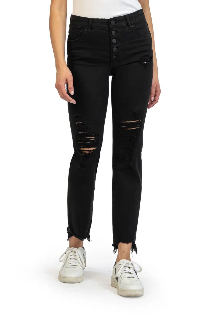 KUT from the Kloth Reese Fab Ab Exposed Button High Waist Raw Hem Straight Leg Jeans | Nordstrom | Nordstrom