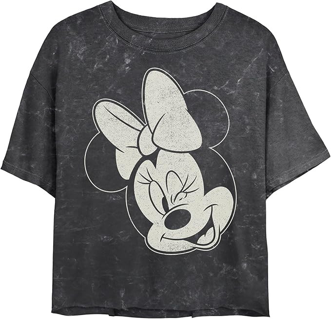 Disney Characters Minnie Wink Women's Mineral Wash Short Sleeve Crop Tee | Amazon (US)