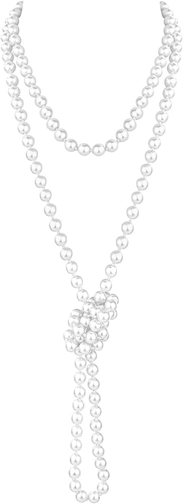 1 Stück Perlenkette, Damen Imitation Perlen Lange Kette, Weiß 180 cm, Dame Weiße elegante kün... | Amazon (DE)