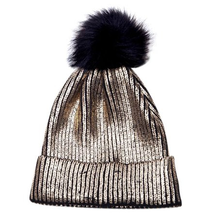 BINYOU Women Men Winter Cuffed Ribbed Knitted Hat Vertical Stripes Metallic Gold Coated Glitter Croc | Walmart (US)