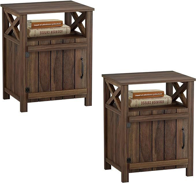 Farmhouse Nightstand Set of 2, Side Table, End Table with Barn Door and Shelf, Rustic Farmhouse N... | Amazon (US)