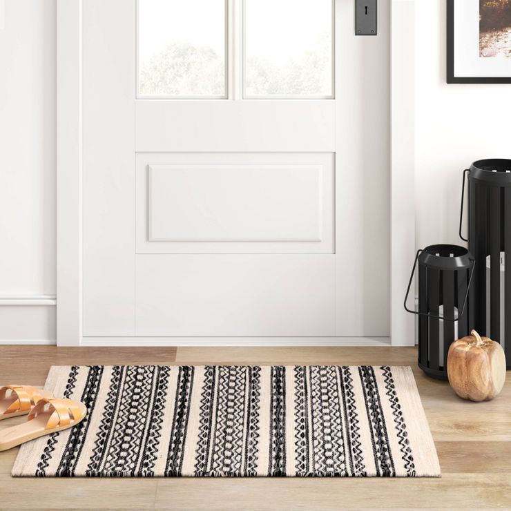 Norwalk Washable Striped Rug Black/Tan - Threshold™ | Target