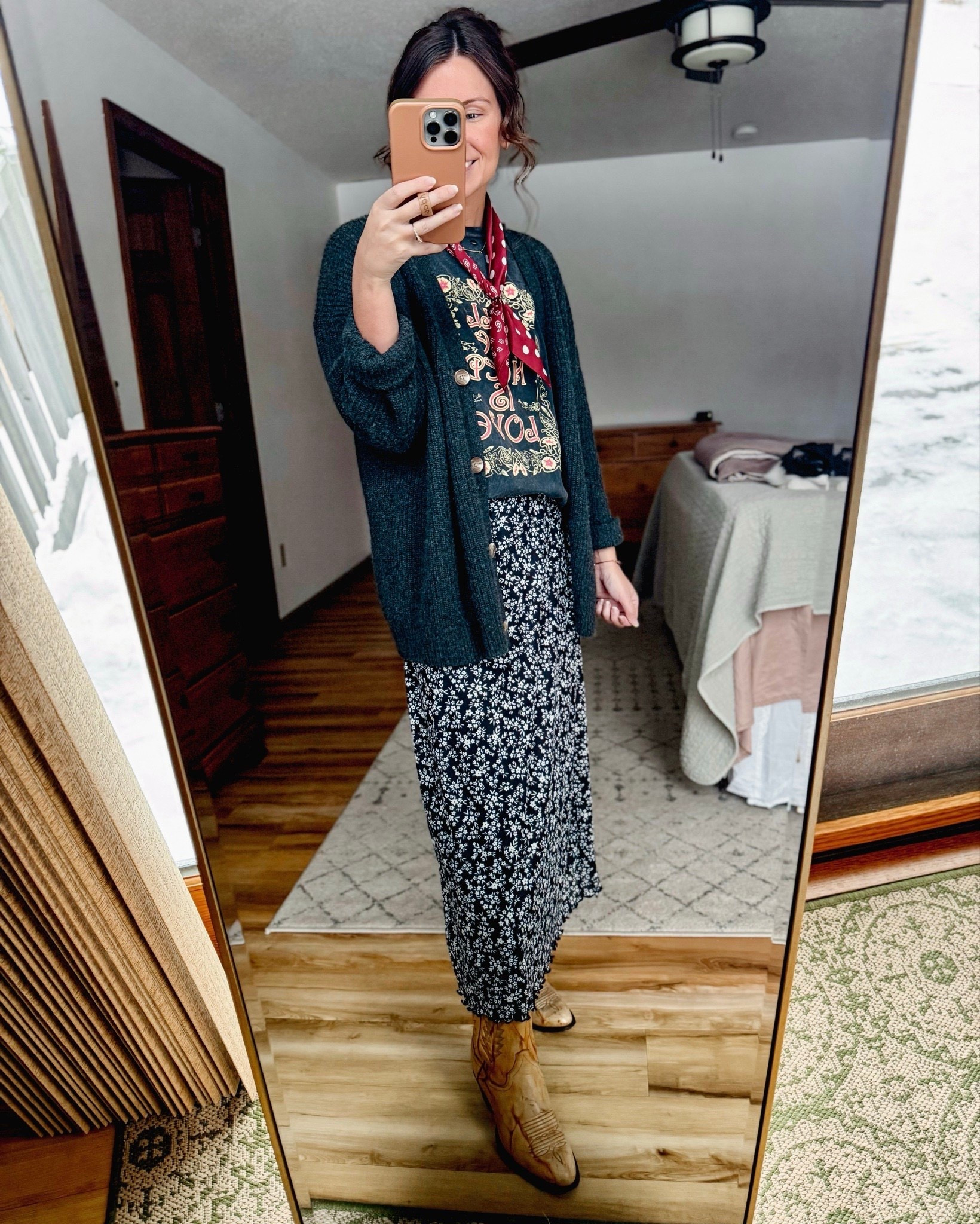 Wearing size small in the tee (it’s super oversized!), my cardigan is size xs (charcoal color), and my skirt is size small. My cowboy boots are from eBay so I also linked similar. 

#LTKgrwm #LTKPetite #LTKSeasonal