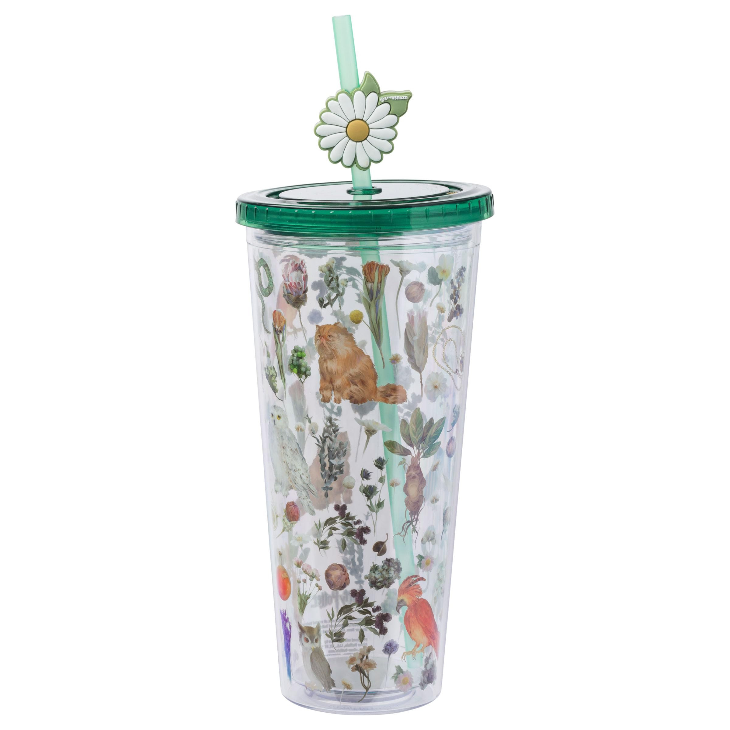 Silver Buffalo Harry Potter Fantasy Floral Plastic Cold Cup with Lid and Topper Straw, 24 Ounces | Amazon (US)