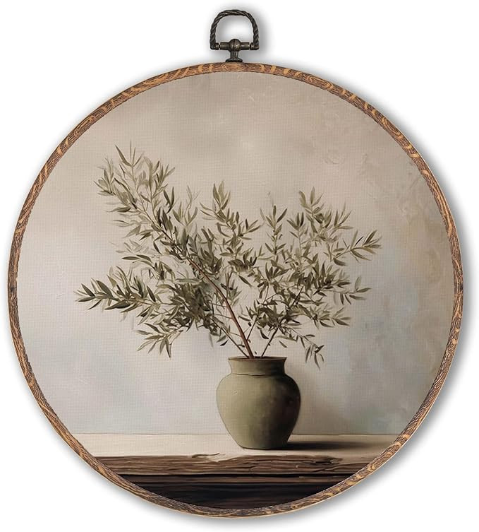 Lengues Vintage Olive Branch Round Wall Art, Pottery Still Life Round Wall Decor, Neutral Modern ... | Amazon (US)