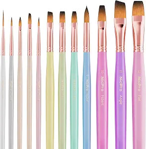 Nicpro 12pcs Artist Paint Brush Set, Aesthetic Pastel Paintbrushes Craft Paint Brushes for Acryli... | Amazon (US)