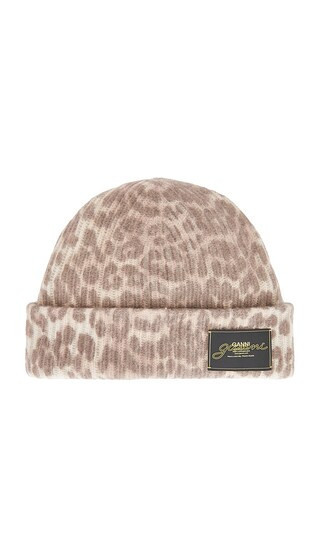 Ganni Graphic Mix Printed Leopard Beanie in Brown. | Revolve Clothing (Global)