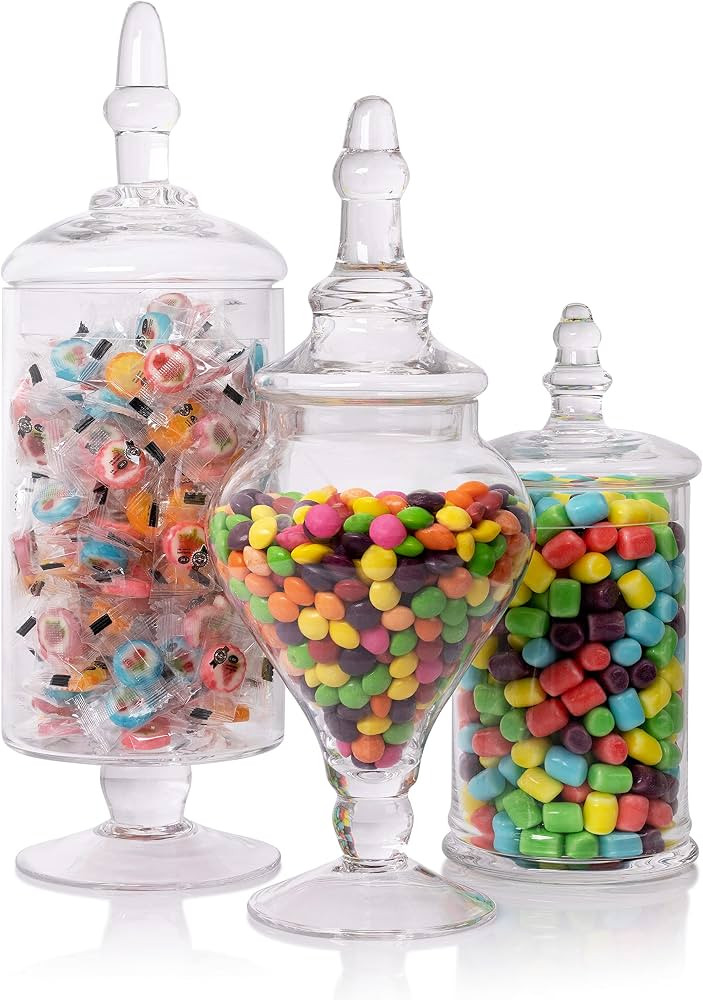 Mantello Glass Apothecary Jars with Lids- Set of 3 Jars for Candy Buffet - Apothecary Jars for Ba... | Amazon (US)
