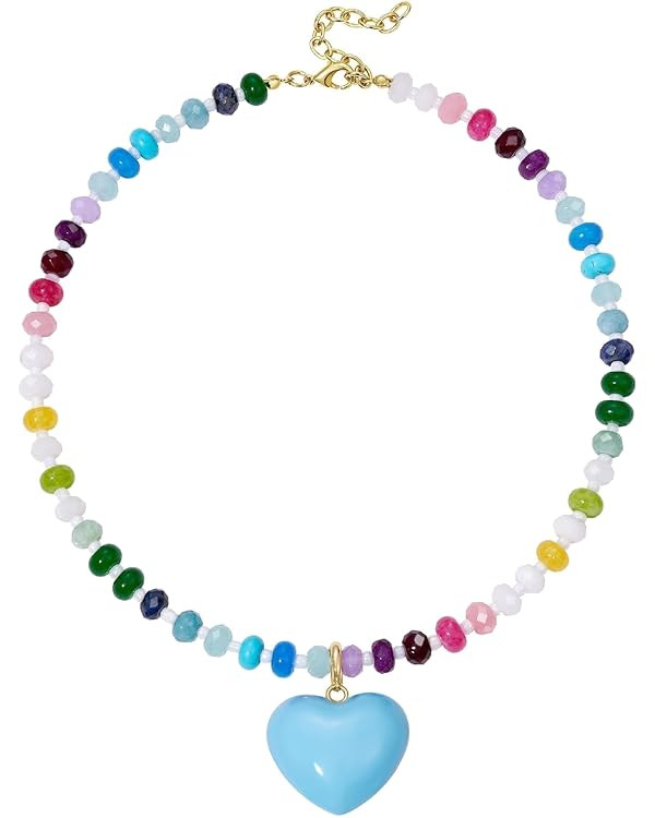 KissYan Beaded Necklaces for Women, Colorful Boho Bead Choker With Bubble Puffy Heart Pendant, Na... | Amazon (US)