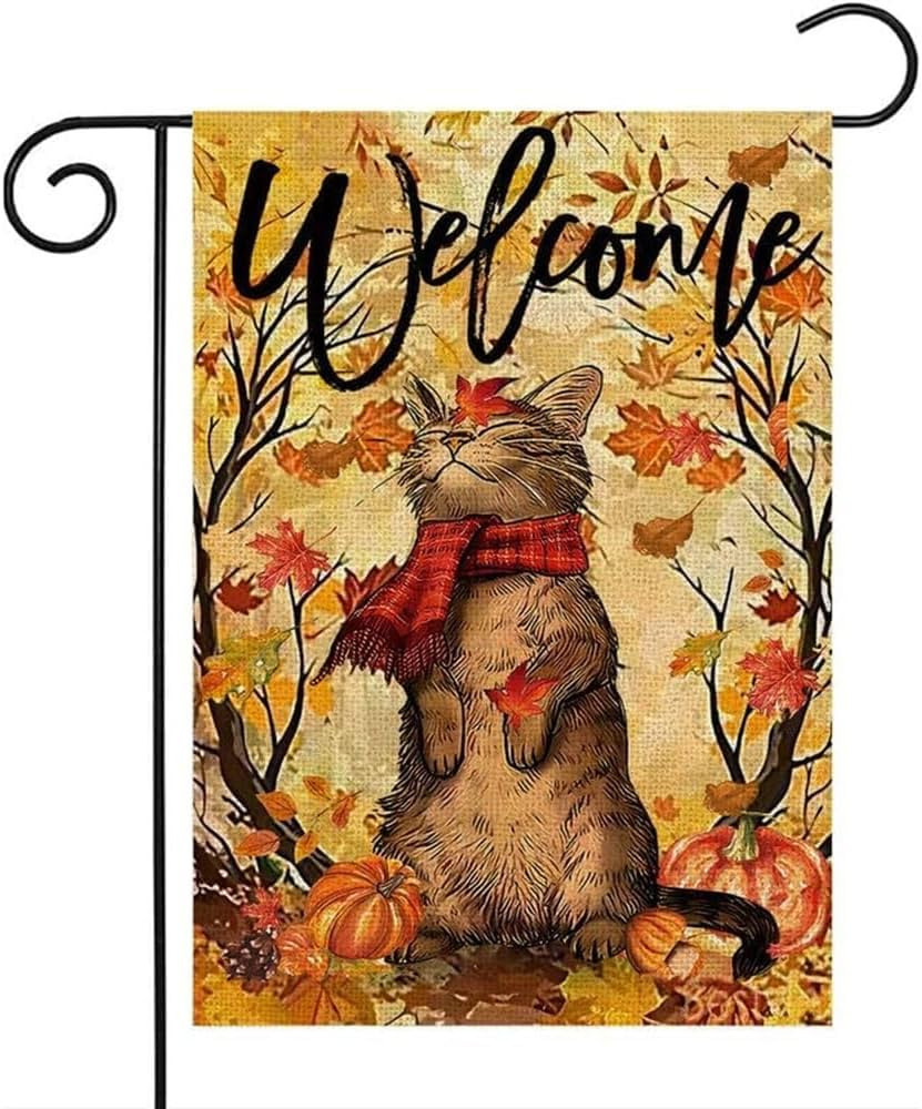 Welcome Fall Cat Garden Flag Vertical Double, Maple Leaves Pumpkin Thanksgiving Holiday Yard Outd... | Amazon (US)