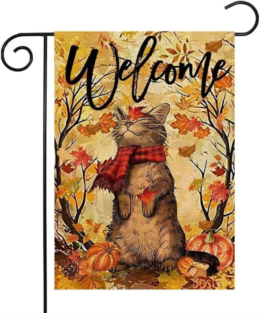 Welcome Fall Cat Garden Flag Vertical Double, Maple Leaves Pumpkin Thanksgiving Holiday Yard Outd... | Amazon (US)