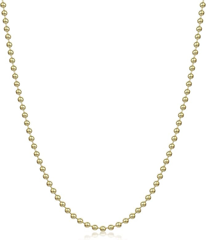 Amberta 18K Gold Plated on 925 Sterling Silver 2 mm Ball Chain Necklace 16" 18" 20" 22" 24" 28" i... | Amazon (US)
