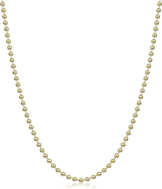Amberta 18K Gold Plated on 925 Sterling Silver 2 mm Ball Chain Necklace 16" 18" 20" 22" 24" 28" i... | Amazon (US)