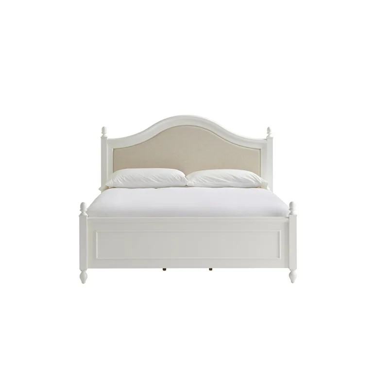 Arched Paneled Wood Framed Upholstered King Bed in White | Walmart (US)