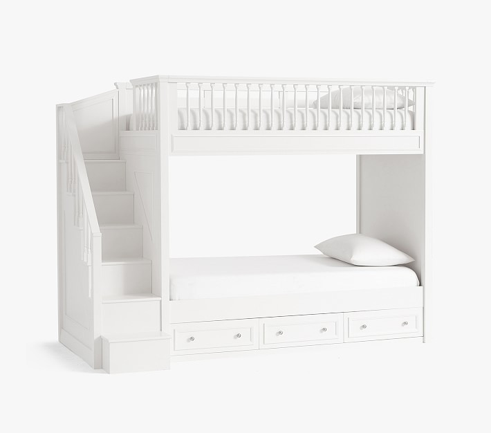 Fillmore Twin-over-Twin Stair Bunk, Simply White, In-Home Delivery | Pottery Barn Kids
