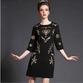 3/4-Sleeve Embroidered Dress | YesStyle Global