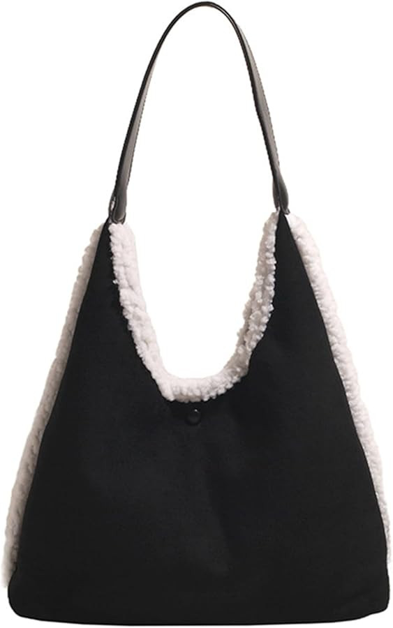 Suede Handbag for Women Shoulder Bag with Lamb Wool Vintage Soft Plush Top Handle Bag Large Capac... | Amazon (US)