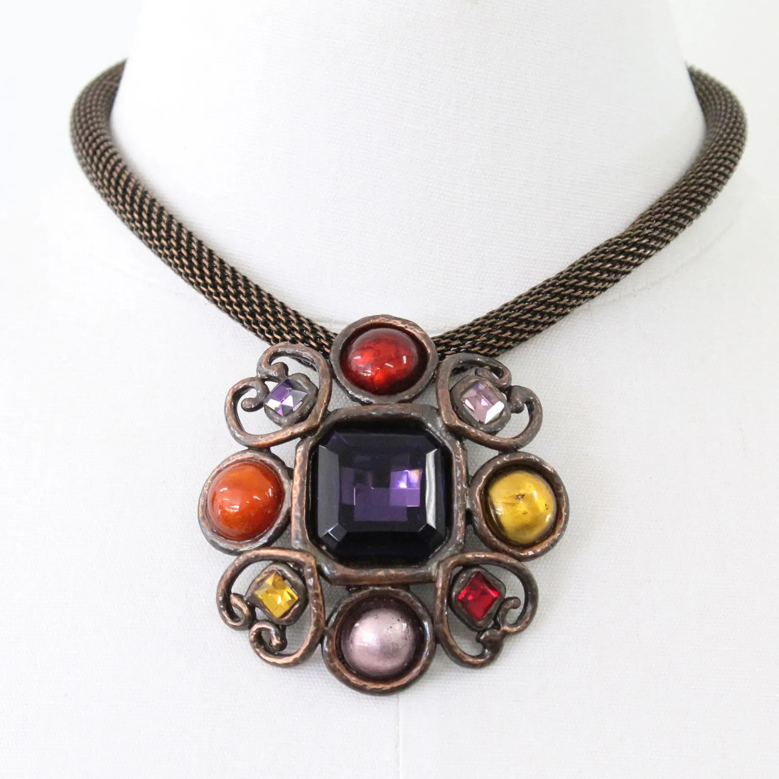 Yves Saint Laurent Rive Gauche Jewel Toned Pendant Necklace - Etsy | Etsy (US)