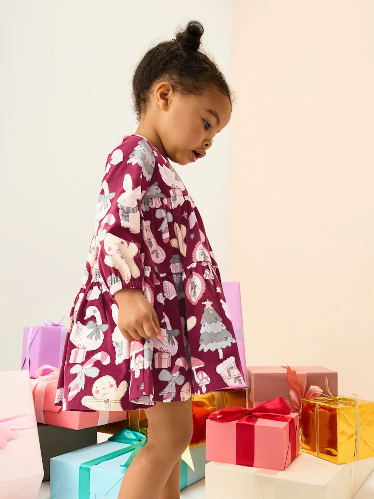 Red Christmas Long Sleeve Tiered Dress (3mths-7yrs) | Next US