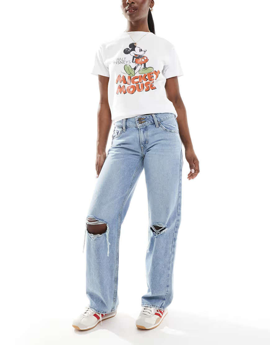 Levi's superlow loose jeans with rips in light blue | ASOS (Global)