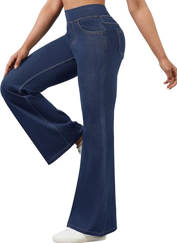 AVAMO Stretchy Flare Jeans for Women High Waisted Pull On Bell Bottom Jeans Trendy Elastic Tummy ... | Amazon (US)