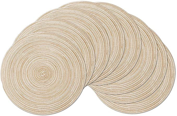 SHACOS Round Braided Placemats Set of 8 Round Table Mats for Dining Tables (Beige, 8) | Amazon (US)
