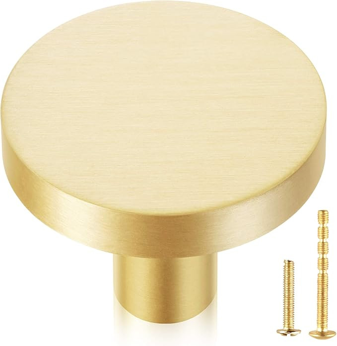 QogriSun 10-Pack Solid Brass Cabinet Knobs, 1-3/16-Inch Diameter, Round Gold Dresser Drawer Pulls... | Amazon (US)
