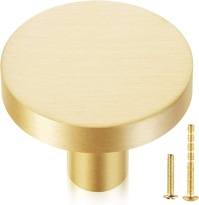 QogriSun 10-Pack Solid Brass Cabinet Knobs, 1-3/16-Inch Diameter, Round Gold Dresser Drawer Pulls... | Amazon (US)
